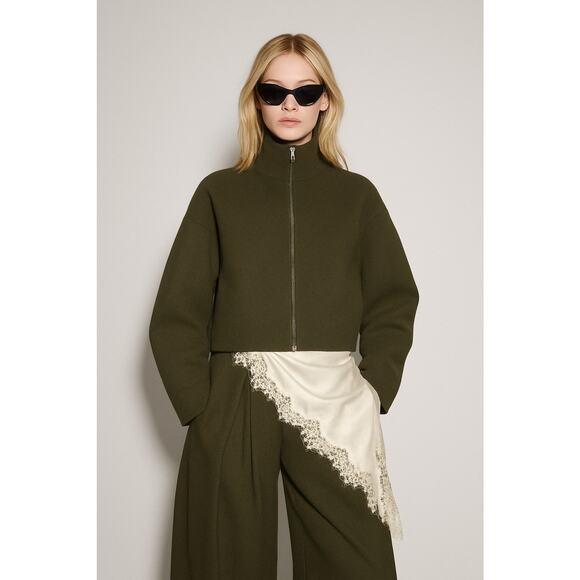 NEW Zara Knit Jacket Size M Green $89 Full Zip Bomber - Picture 1 of 8